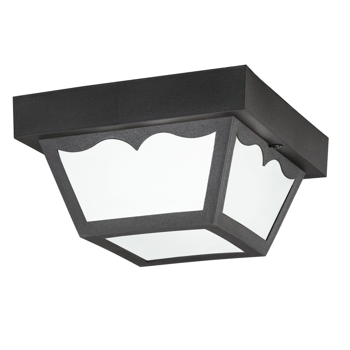 Kichler Outdoor Plastic 8.5in 1-Light Flush Mount | Utilitarian Black and Frosted Glass | Covered Patio & Entryway | 8.5 x 5 in | Model 9320BK