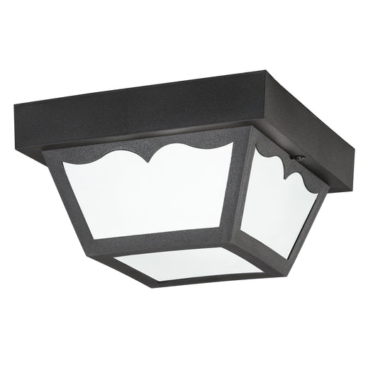 Kichler Outdoor Plastic 8.5in 1-Light Flush Mount | Utilitarian Black and Frosted Glass | Covered Patio & Entryway | 8.5 x 5 in | Model 9320BK