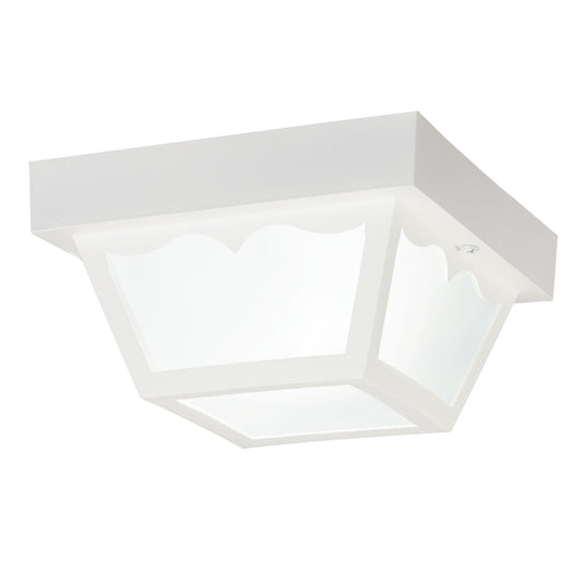 Kichler Outdoor Plastic 8in 1-Light Flush Mount | Utilitarian White and Frosted Glass | Covered Patio & Entryway | 8.5 x 5 in | Model 9320WH