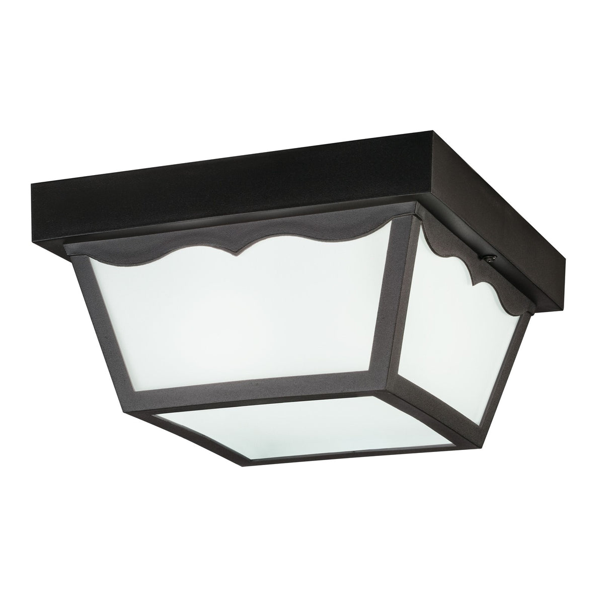 Kichler Outdoor Plastic 2-Light Flush Mount | Utilitarian Black Polypropylene and Frosted Glass | Covered Patio & Entryway | Model 9322BK