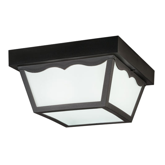 Kichler Outdoor Plastic 2-Light Flush Mount | Utilitarian Black Polypropylene and Frosted Glass | Covered Patio & Entryway | Model 9322BK