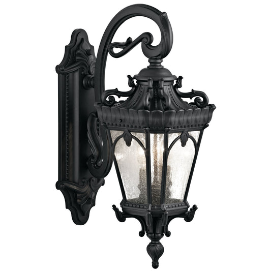 Kichler Tournai 24in 2-Light Outdoor Wall Sconce | Traditional Textured Black and Clear Seeded Glass | Covered Patios & Entryways | Model 9357BKT