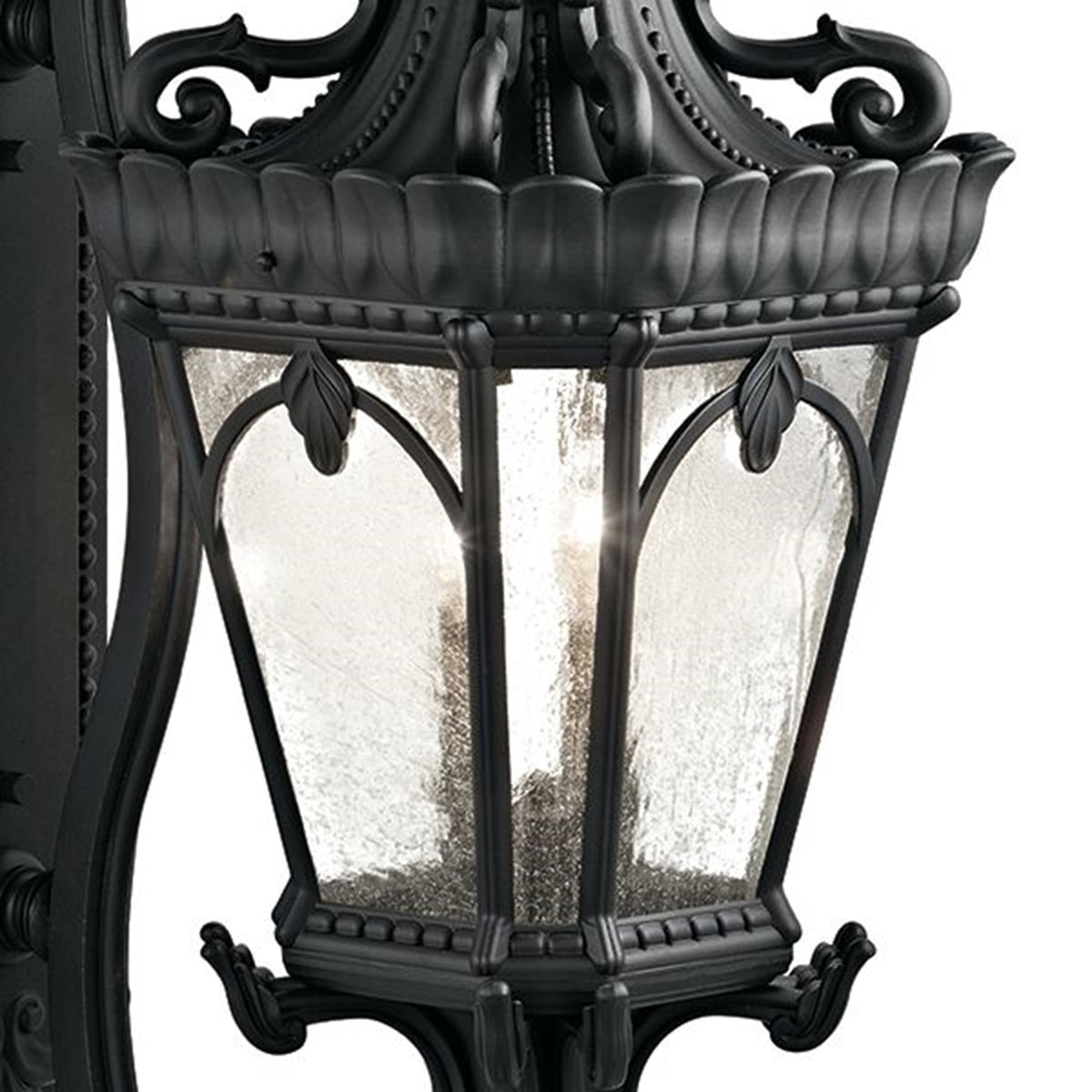 Kichler Tournai 14in 4-Light Outdoor Wall Sconce | Traditional Textured Black and Clear Seeded Glass | Covered Patio & Entryway | Model 9359BKT