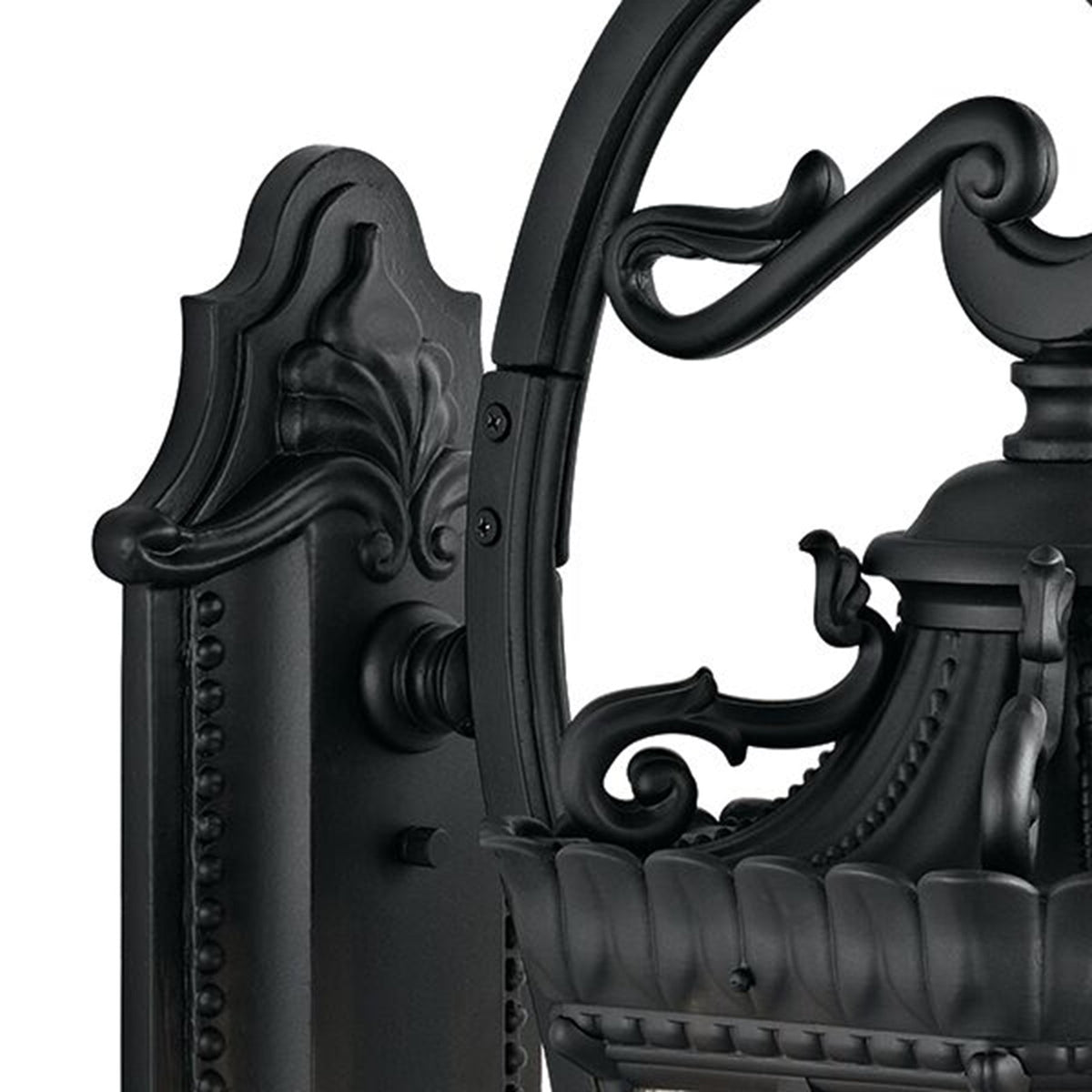 Kichler Tournai 14in 4-Light Outdoor Wall Sconce | Traditional Textured Black and Clear Seeded Glass | Covered Patio & Entryway | Model 9359BKT
