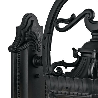Kichler Tournai 14in 4-Light Outdoor Wall Sconce | Traditional Textured Black and Clear Seeded Glass | Covered Patio & Entryway | Model 9359BKT