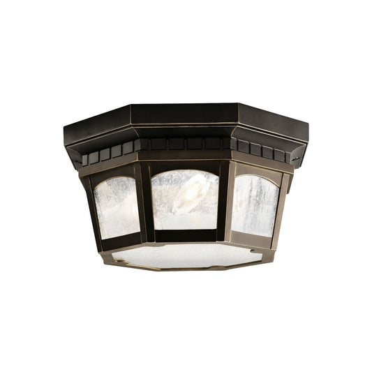 Kichler Courtyard 12in 3-Light Outdoor Flush Mount | Traditional Rubbed Bronze and Clear Seeded Glass | Covered Patios & Porches | Model 9538RZ