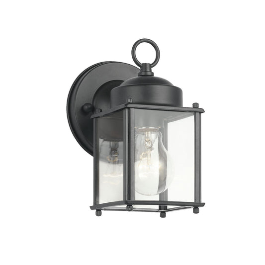 Kichler New Street 8in 1-Light Outdoor Wall Lantern | Traditional Black and Clear Glass | Entryway & Porch | 5 x 8.25 in | Model 9611BK