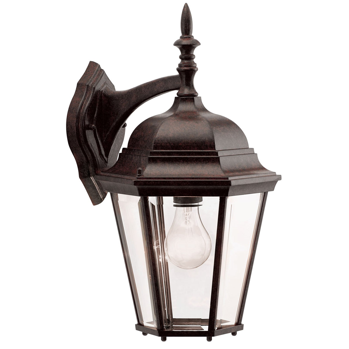 Kichler Madison 1-Light Outdoor Wall Sconce | Traditional Tannery Bronze Aluminum and Clear Beveled Glass | Entryway & Covered Patio | Model 9655TZ