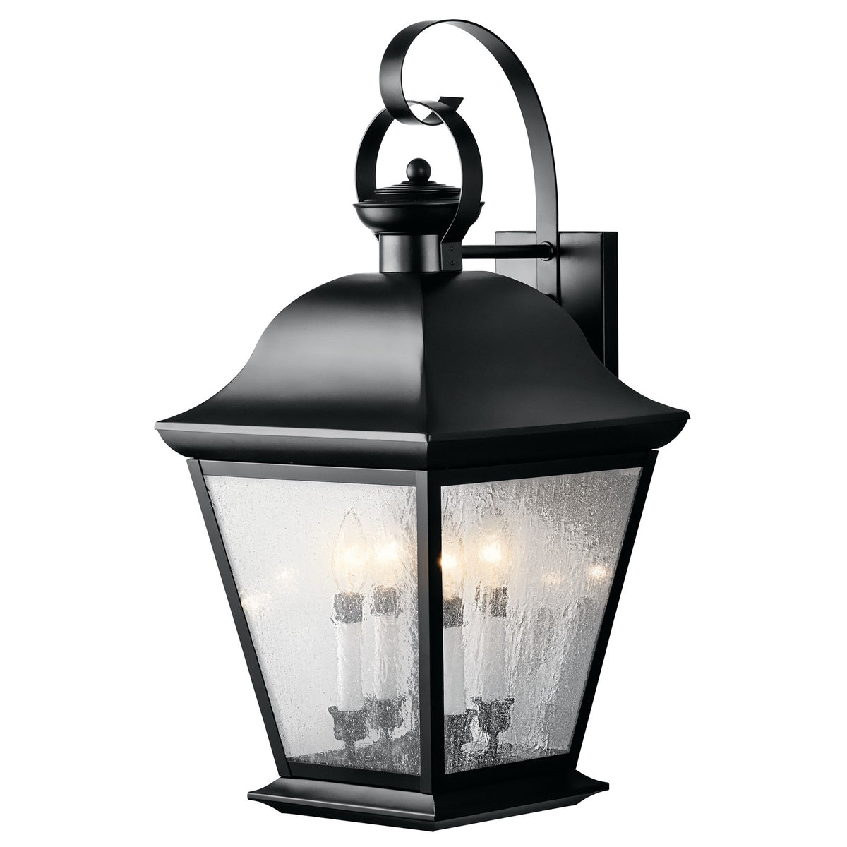 Kichler Mount Vernon 4-Light Outdoor Wall Sconce | Black Solid Brass and Clear Seeded Glass | Covered Patio & Entryway | 13 x 27.75 in | Model 9704BK