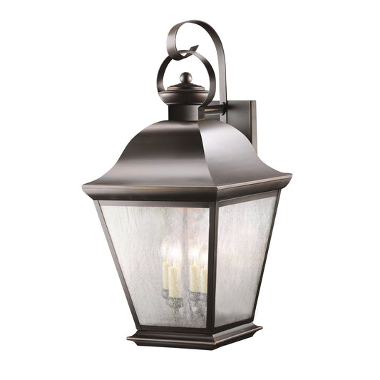 Kichler Mount Vernon 28in 4-Light Outdoor Wall Sconce | Traditional Olde Bronze and Clear Seeded Glass | Covered Patio & Entryway | Model 9704OZ