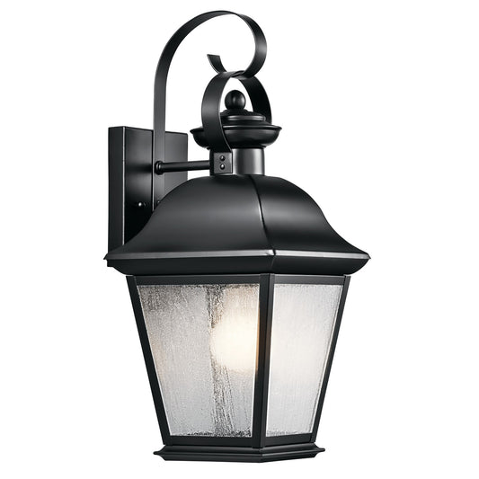 Kichler Mount Vernon 8in 1-Light Outdoor Wall Sconce | Traditional Black and Clear Seeded Glass | Covered Patio & Entryway | Model 9708BK