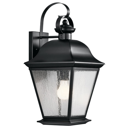 Kichler Mount Vernon 20in 1-Light Outdoor Wall Sconce | Traditional Black and Clear Seeded Glass | Covered Patio & Entryway | Model 9709BK