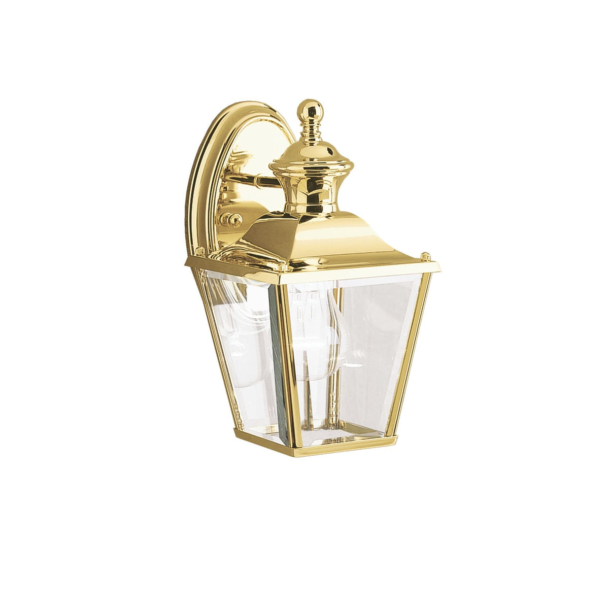 Kichler Bay Shore 10in 1-Light Outdoor Wall Sconce | Traditional Polished Brass and Clear Beveled Glass | Covered Patio & Entryway | Model 9711PB