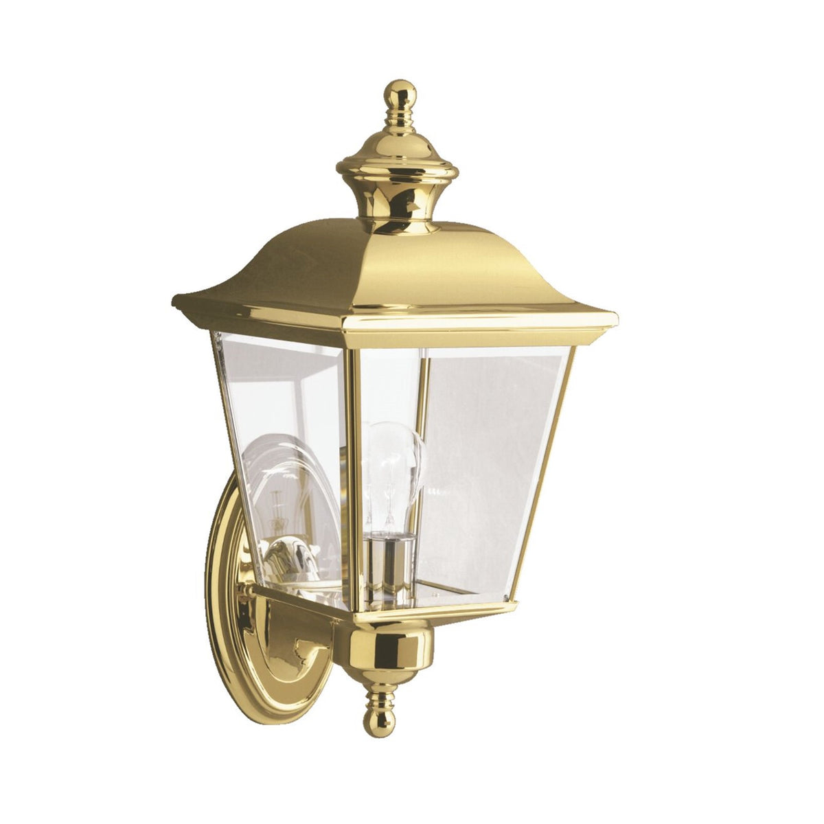 Kichler Bay Shore 1-Light Outdoor Wall Sconce | Traditional Polished Brass Clear Beveled Glass | Covered Patio & Entryway | 7 x 16 in | Model 9712PB