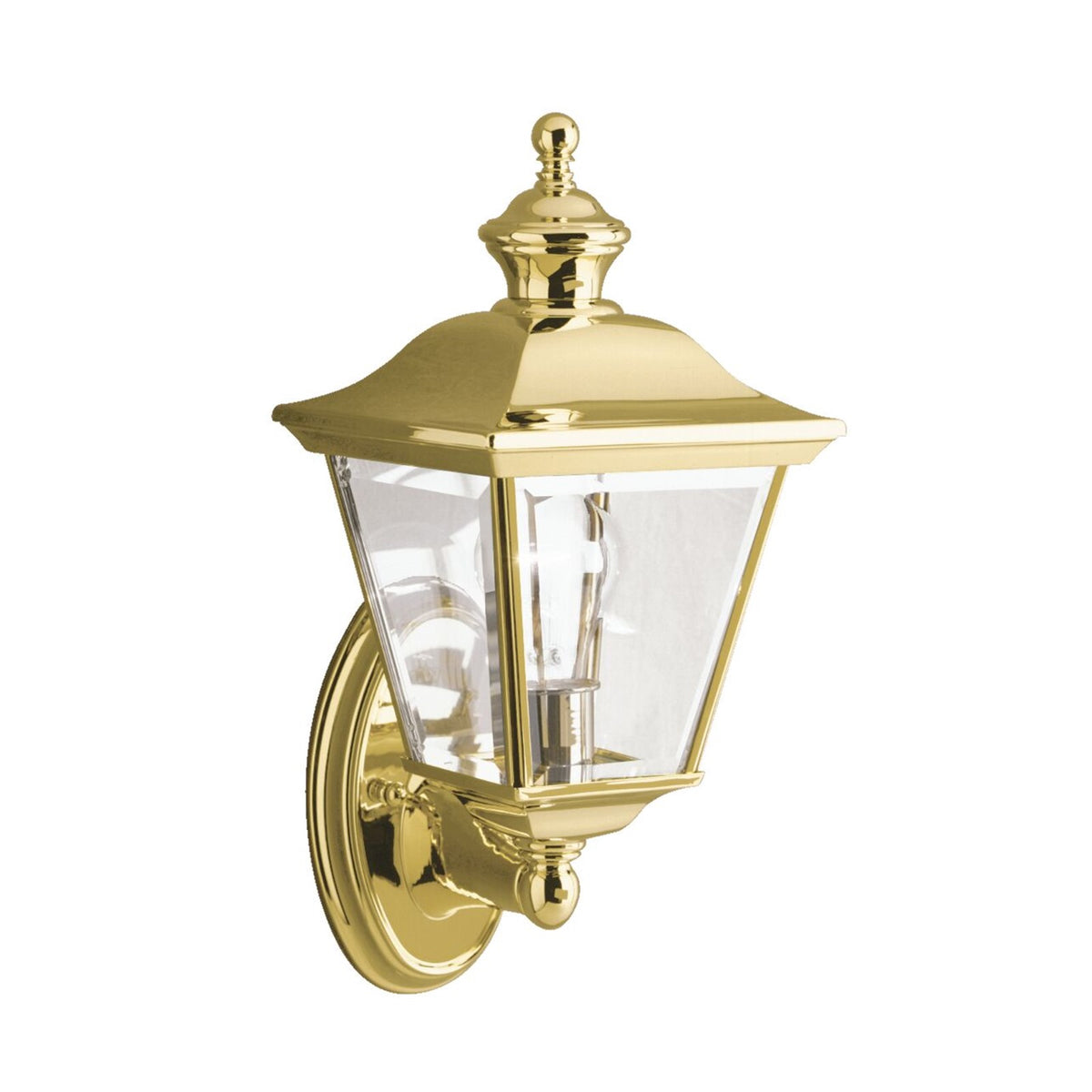 Kichler Bay Shore 20in 1-Light Outdoor Wall Sconce | Traditional Polished Brass and Clear Beveled Glass | Covered Patios & Entryways | Model 9713PB