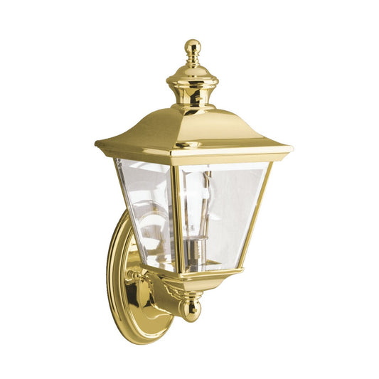 Kichler Bay Shore 20in 1-Light Outdoor Wall Sconce | Traditional Polished Brass and Clear Beveled Glass | Covered Patios & Entryways | Model 9713PB