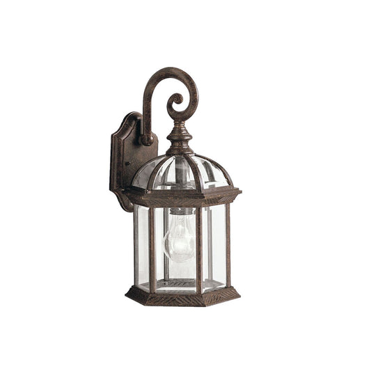 Kichler Barrie 8in 1-Light Outdoor Wall Sconce | Traditional Tannery Bronze and Clear Beveled Glass | Covered Patios & Entryways | Model 9735TZ