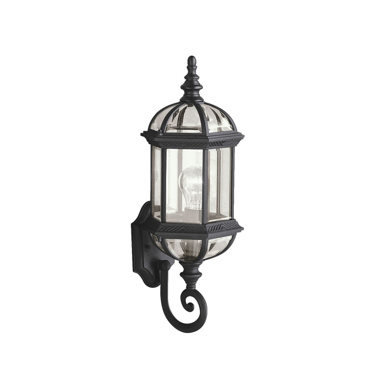 Kichler Barrie 8in 1-Light Outdoor Wall Sconce | Traditional Black Cast Aluminum and Clear Beveled Glass | Entryway & Covered Patio | Model 9736BK