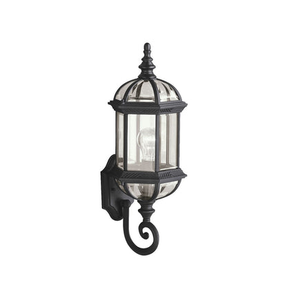Kichler Barrie 8in 1-Light Outdoor Wall Sconce | Traditional Black Cast Aluminum and Clear Beveled Glass | Entryway & Covered Patio | Model 9736BK