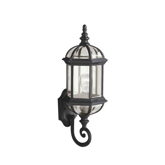 Kichler Barrie 8in 1-Light Outdoor Wall Sconce | Traditional Black Cast Aluminum and Clear Beveled Glass | Entryway & Covered Patio | Model 9736BK