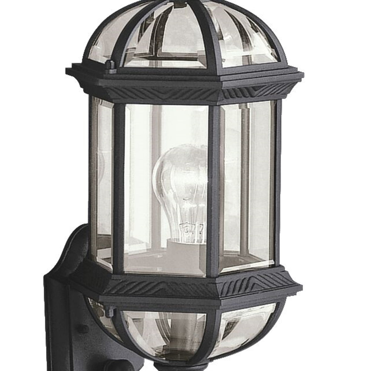 Kichler Barrie 8in 1-Light Outdoor Wall Sconce | Traditional Black Cast Aluminum and Clear Beveled Glass | Entryway & Covered Patio | Model 9736BK