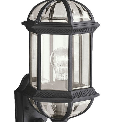 Kichler Barrie 8in 1-Light Outdoor Wall Sconce | Traditional Black Cast Aluminum and Clear Beveled Glass | Entryway & Covered Patio | Model 9736BK