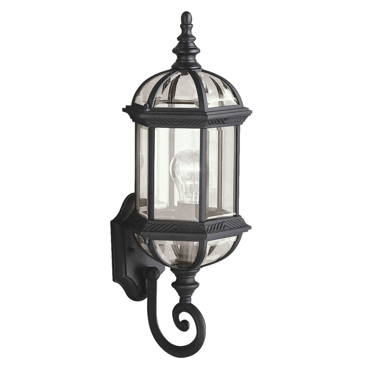 Kichler Barrie 8in 1-Light Outdoor Wall Sconce | Traditional Black Cast Aluminum and Clear Beveled Glass | Entryway & Covered Patio | Model 9736BK