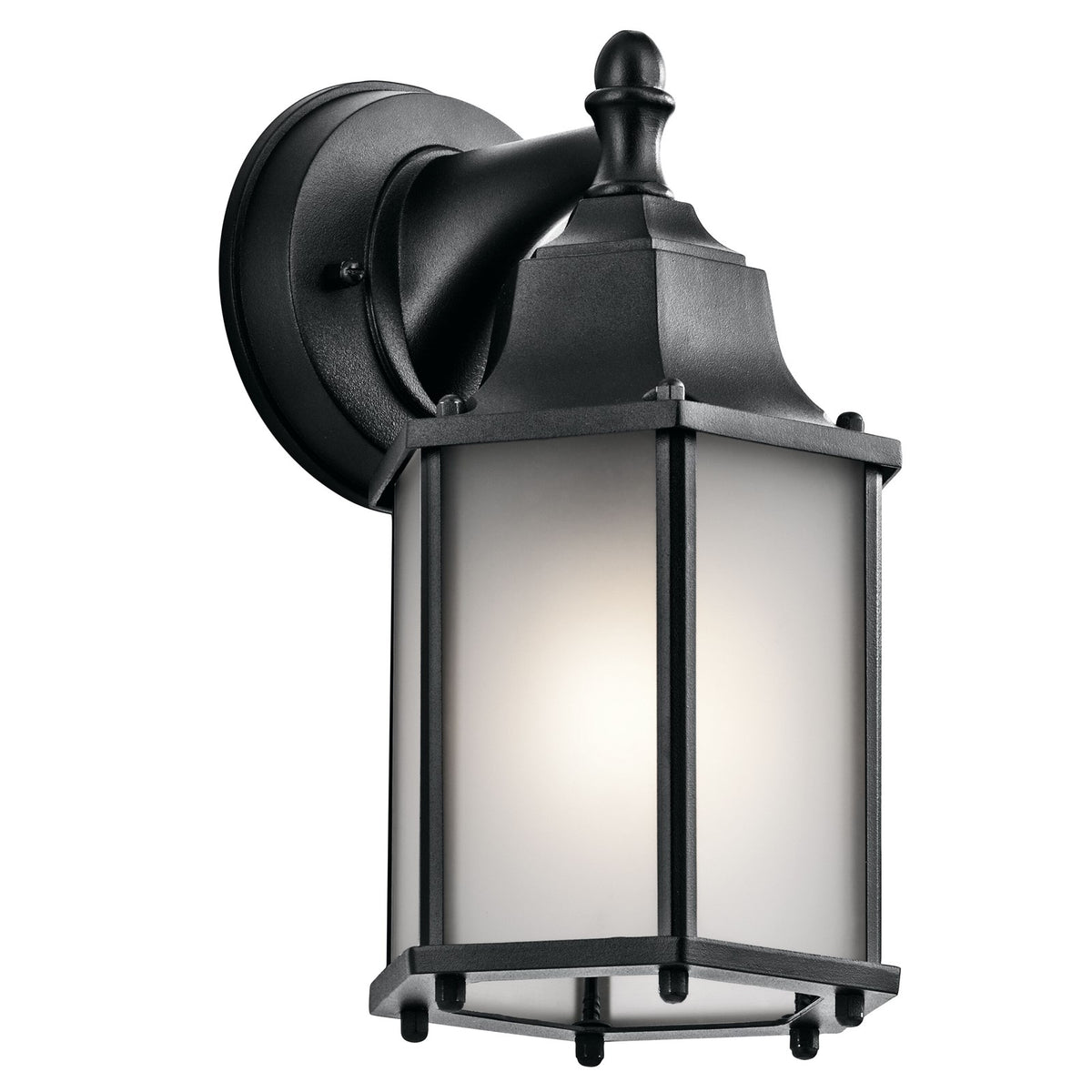 Kichler Chesapeake 6in 1-Light Outdoor Wall Lantern | Traditional Black and Satin Etched Glass | Covered Patio & Entryway Sconce | Model 9774BKS