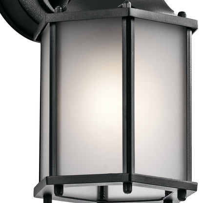 Kichler Chesapeake 6in 1-Light Outdoor Wall Lantern | Traditional Black and Satin Etched Glass | Covered Patio & Entryway Sconce | Model 9774BKS