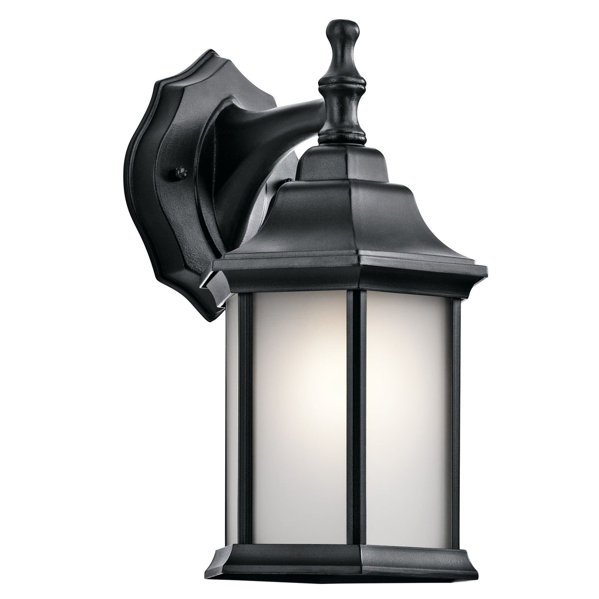 Kichler Chesapeake 12in 1-Light Outdoor Wall Sconce | Traditional Black and Satin Etched Glass | Covered Patio & Entryway | Model 9776BKS