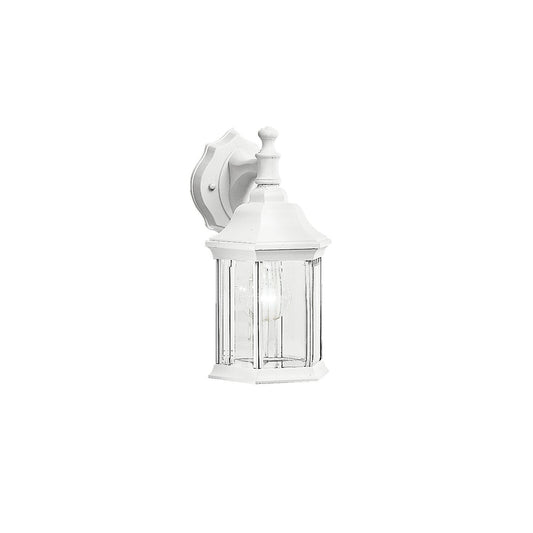 Kichler Chesapeake 12in 1-Light Outdoor Wall Sconce | Traditional White and Clear Beveled Glass | Covered Patio & Entryway | Model 9776WH