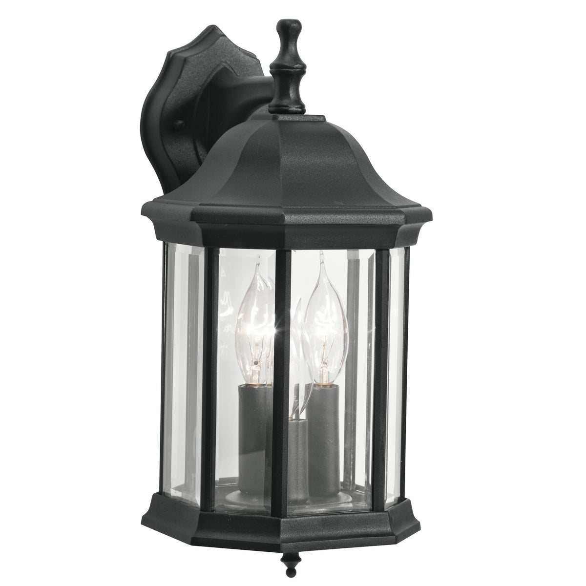 Kichler Chesapeake 15.5in 3-Light Outdoor Wall Sconce | Traditional Black and Clear Beveled Glass | Covered Patio & Entryway | Model 9777BK
