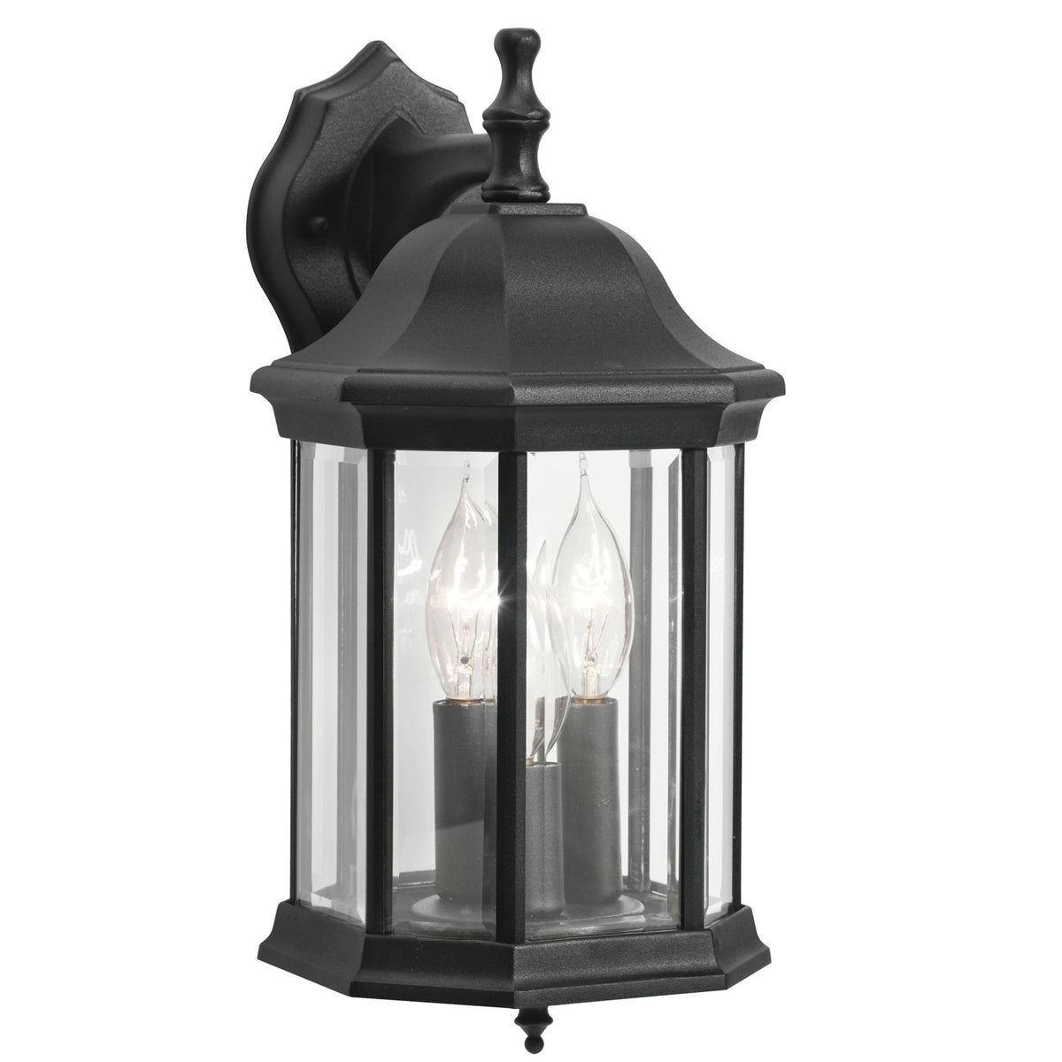 Kichler Chesapeake 15.5in 3-Light Outdoor Wall Sconce | Traditional Black and Clear Beveled Glass | Covered Patio & Entryway | Model 9777BK