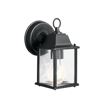 Kichler Barrie 8.5in 1-Light Outdoor Wall Sconce | Traditional Black and Clear Beveled Glass | Covered Patio & Entryway | 4.75 x 8.5 in | Model 9794BK