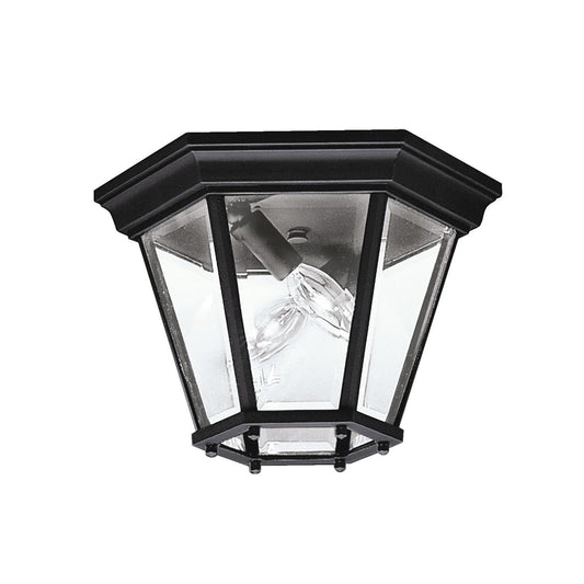 Kichler Madison 11in 2-Light Flush Mount | Traditional Black Cast Aluminum and Clear Beveled Glass | Entryway & Covered Porch | Model 9850BK