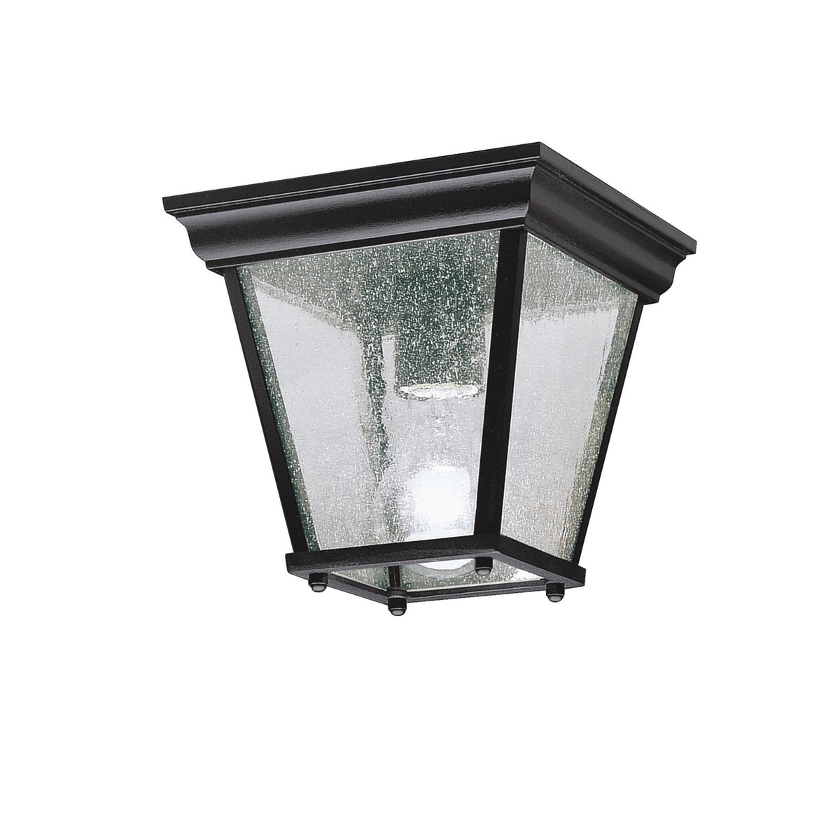 Kichler New Street 7in 1-Light Outdoor Flush Mount | Colonial Black and Clear Seeded Glass | Covered Patio & Entryway | Model 9859BK