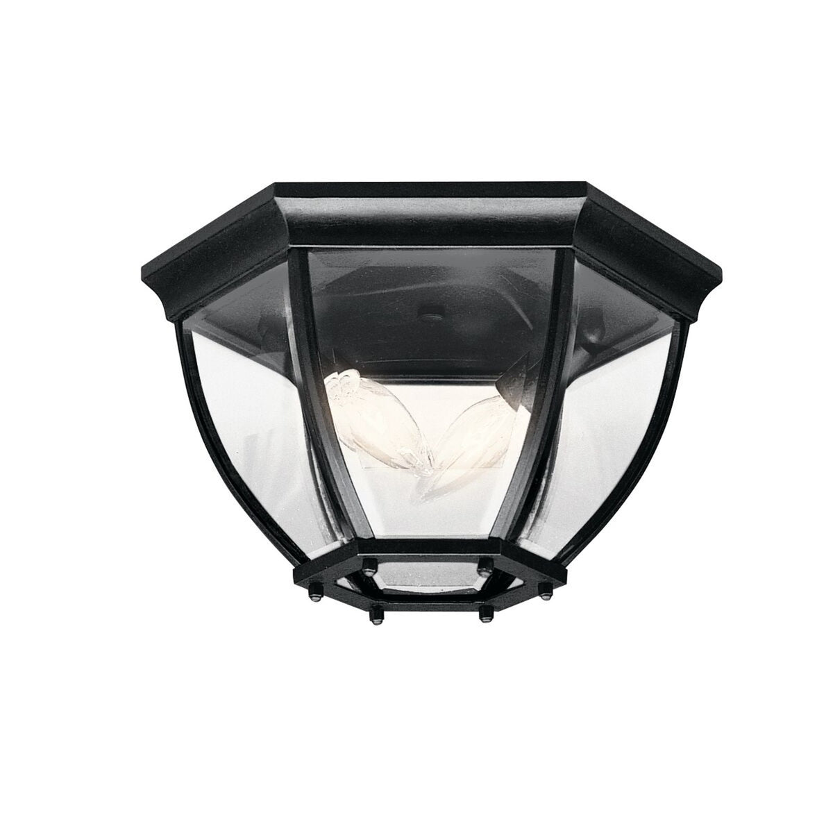 Kichler 12in 2-Light Outdoor Flush Mount | Traditional Black and Clear Beveled Glass | Covered Patio & Entryway | 12 x 7 x 7.5 in | Model 9886BK