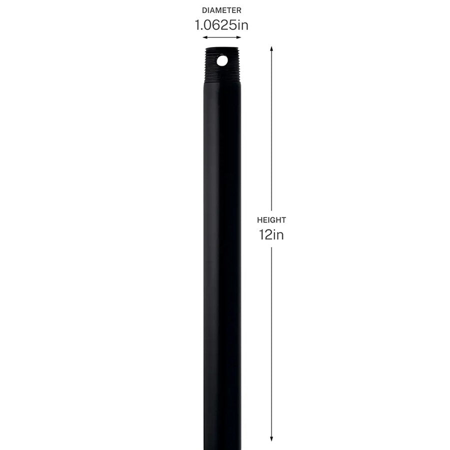 Kichler Accessory 12in Single Threaded Ceiling Fan Downrod | Steel Matte Black | Ceiling Fan Extension | 12 in L | Model C2603-BK