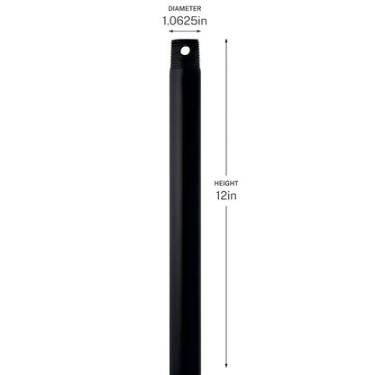 Kichler Accessory 12in Single Threaded Ceiling Fan Downrod | Steel Matte Black | Ceiling Fan Extension | 12 in L | Model C2603-BK
