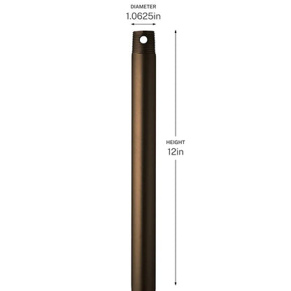 Kichler Accessory 12in Single Threaded Ceiling Fan Downrod | Steel Heritage Brushed Bronze | Standard Ceiling Fan Extension | 12 in | Model C2603-HBB