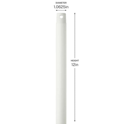 Kichler 12in Single Threaded Ceiling Fan Downrod | Matte White Steel | Low Ceiling Extension | Model C2603-MWH