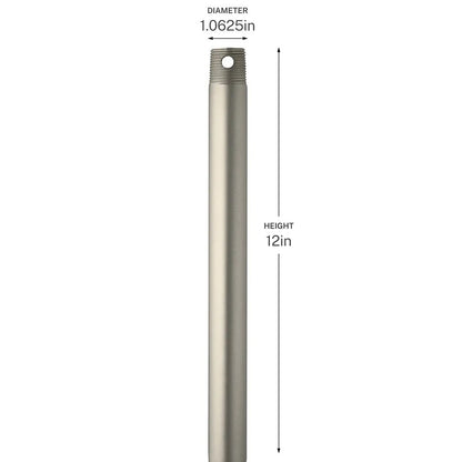 Kichler Accessory 12in Single Threaded Ceiling Fan Downrod | Steel Brushed Nickel | Standard Ceiling Fan Extension | 12 in L | Model C2603-NI