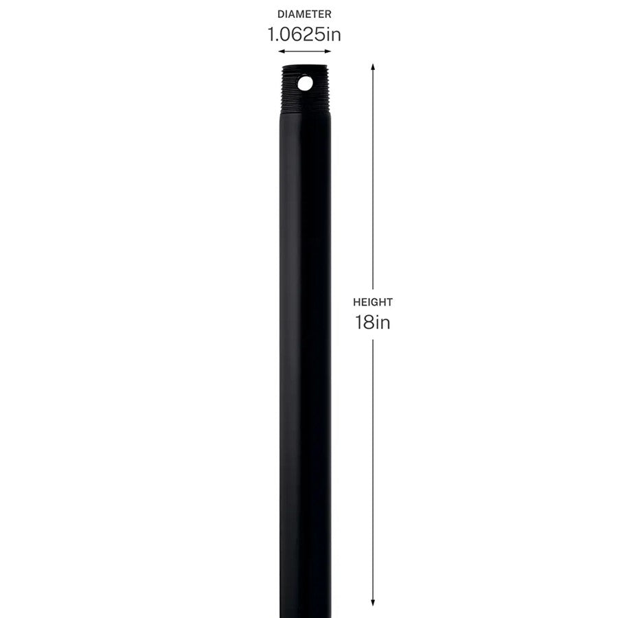 Kichler 18in Single Threaded Ceiling Fan Downrod | Matte Black Steel | Low Ceiling Extension | 18 in L | Model C2604-BK