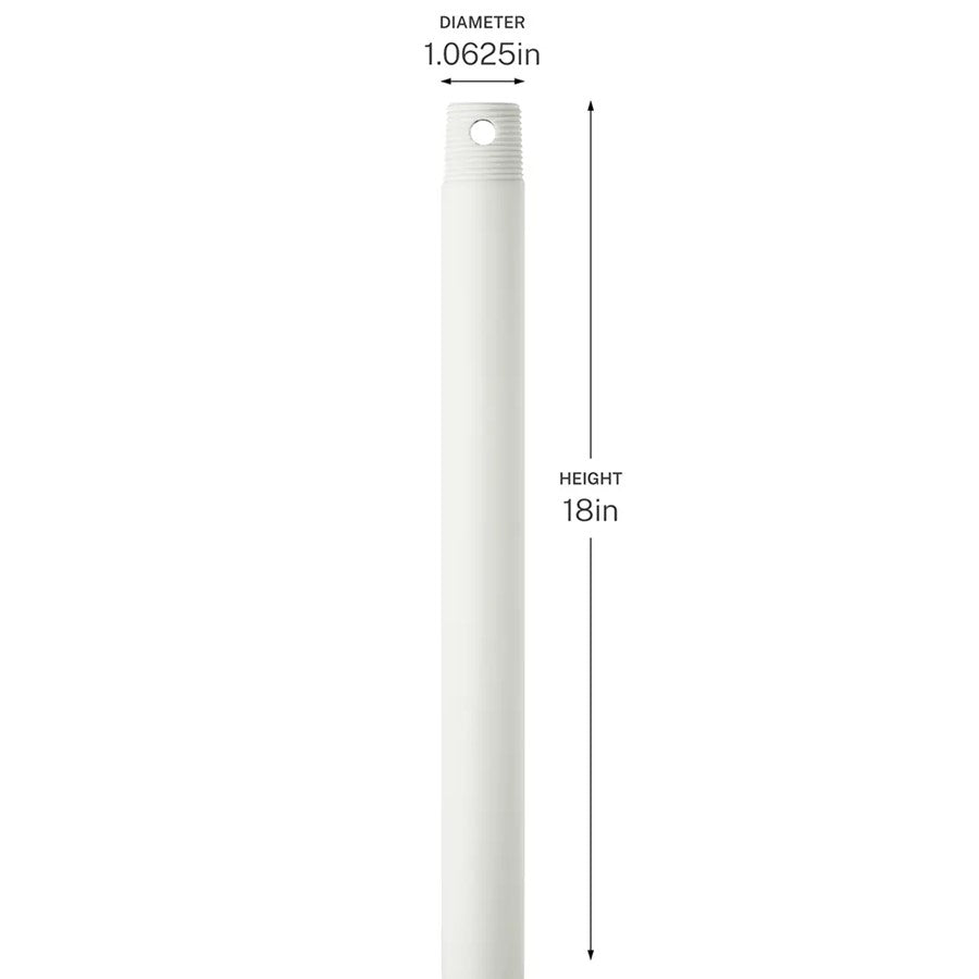Kichler 18in Single Threaded Ceiling Fan Downrod | Steel Matte White | Ceiling Fan Accessory | 18 in L | Model C2604-MWH
