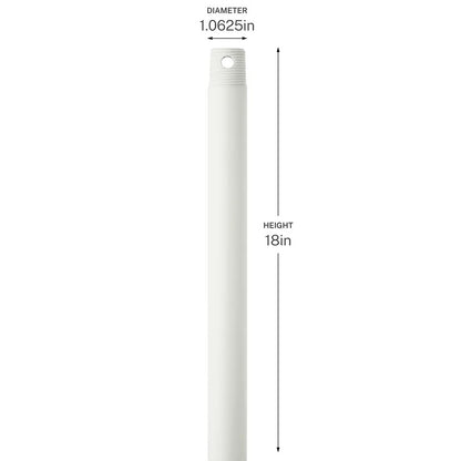 Kichler 18in Single Threaded Ceiling Fan Downrod | Steel Matte White | Ceiling Fan Accessory | 18 in L | Model C2604-MWH