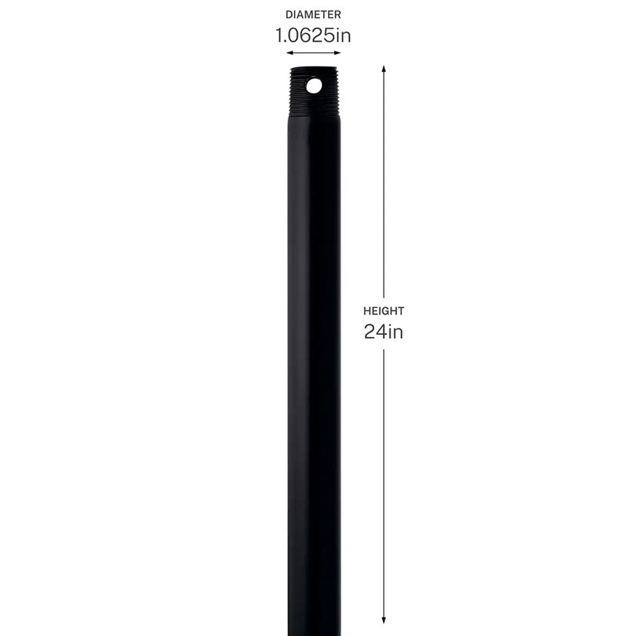 Kichler 24in Single Threaded Ceiling Fan Downrod | Matte Black Steel | Medium Ceiling Extension | 24 in L | Model C2605-BK