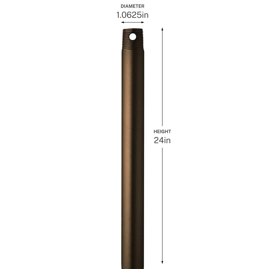 Kichler Accessory 24in Single Threaded Ceiling Fan Downrod | Heritage Brushed Bronze Steel | Ceiling Fan Extension | 24 in | Model C2605-HBB