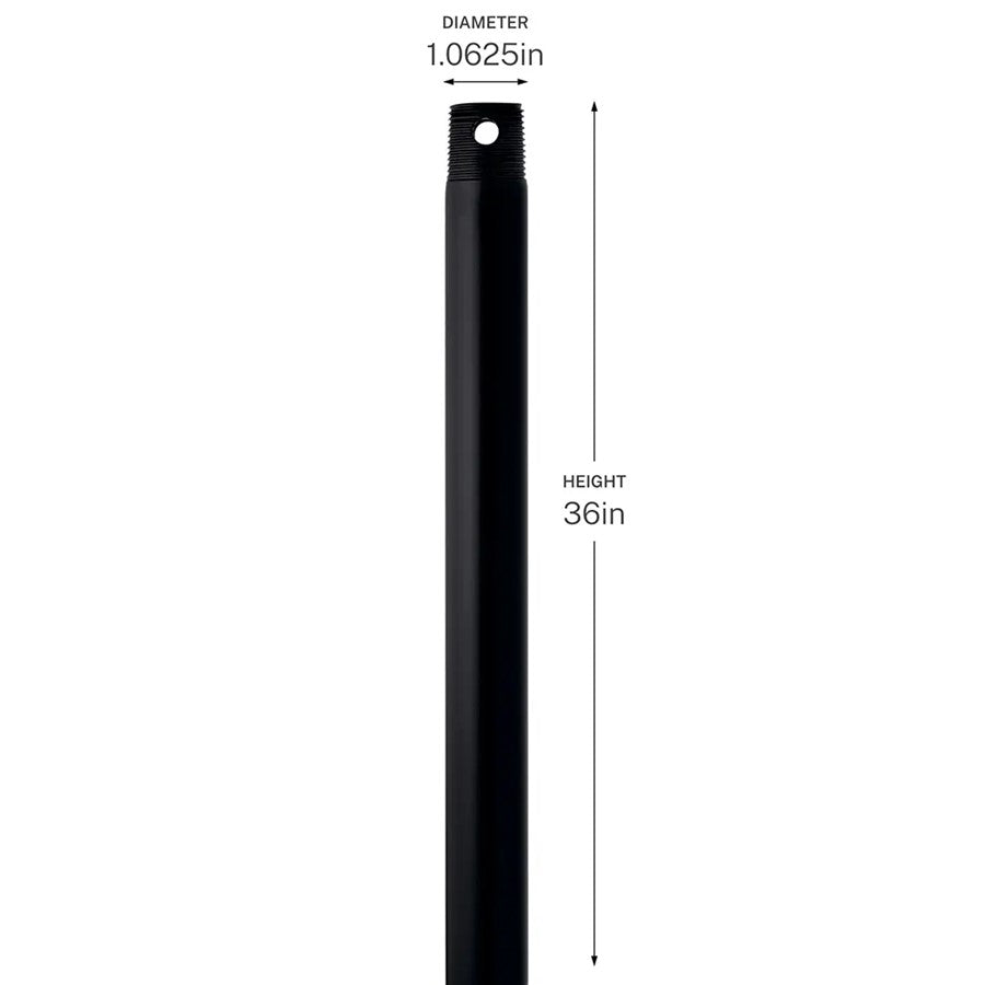 Kichler Accessory 36in Single Threaded Ceiling Fan Downrod | Matte Black Steel | Ceiling Fan Extension | 36 in L | Model C2606-BK