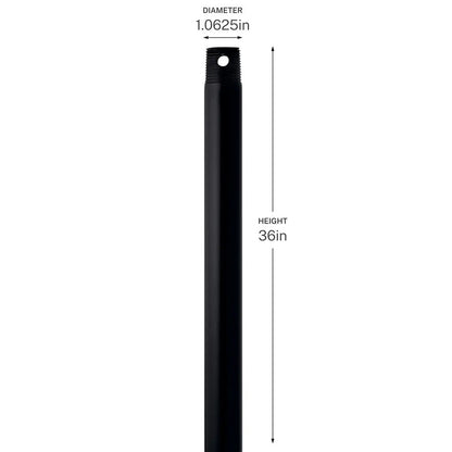 Kichler Accessory 36in Single Threaded Ceiling Fan Downrod | Matte Black Steel | Ceiling Fan Extension | 36 in L | Model C2606-BK