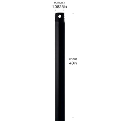 Kichler Accessory 48in Single Threaded Ceiling Fan Downrod | Matte Black Steel | Standard Ceiling Fan Installation | 48 in L | Model C2607-BK